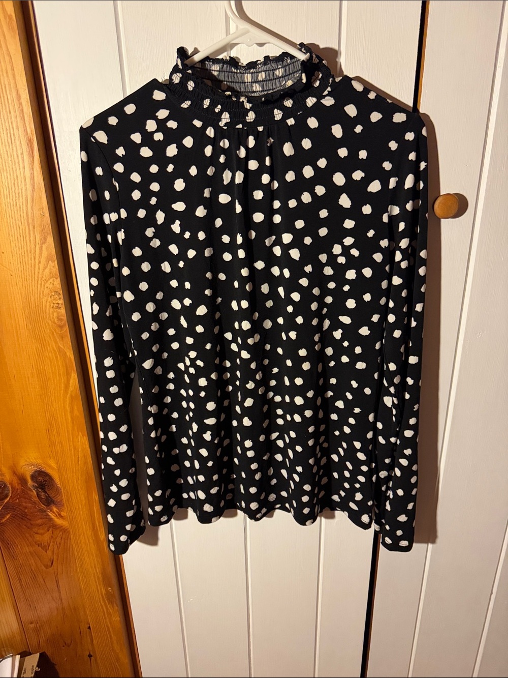 Cynthia Rowley Black and White Polka Dot Mock Neck Women's Top